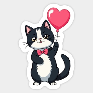 Tuxedo cat with a heart balloon Sticker